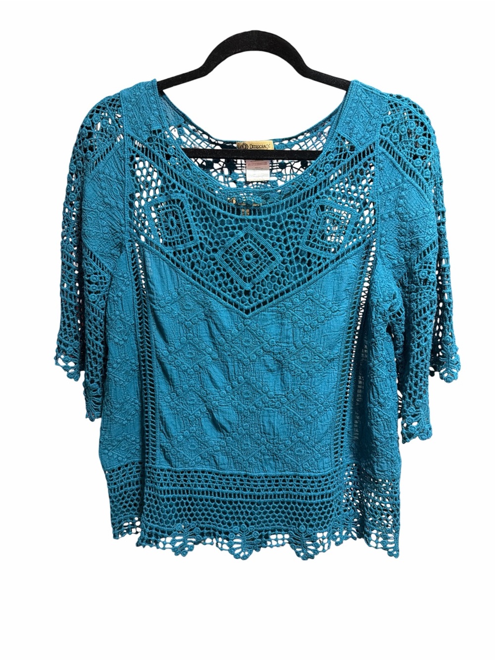 Democracy Teal Crochet Lace Top With Matching Unattached Tank Top